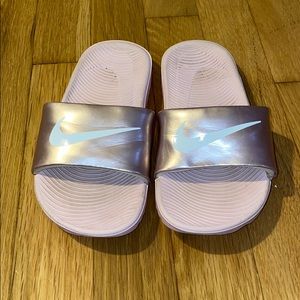 Pink girls Nike slides